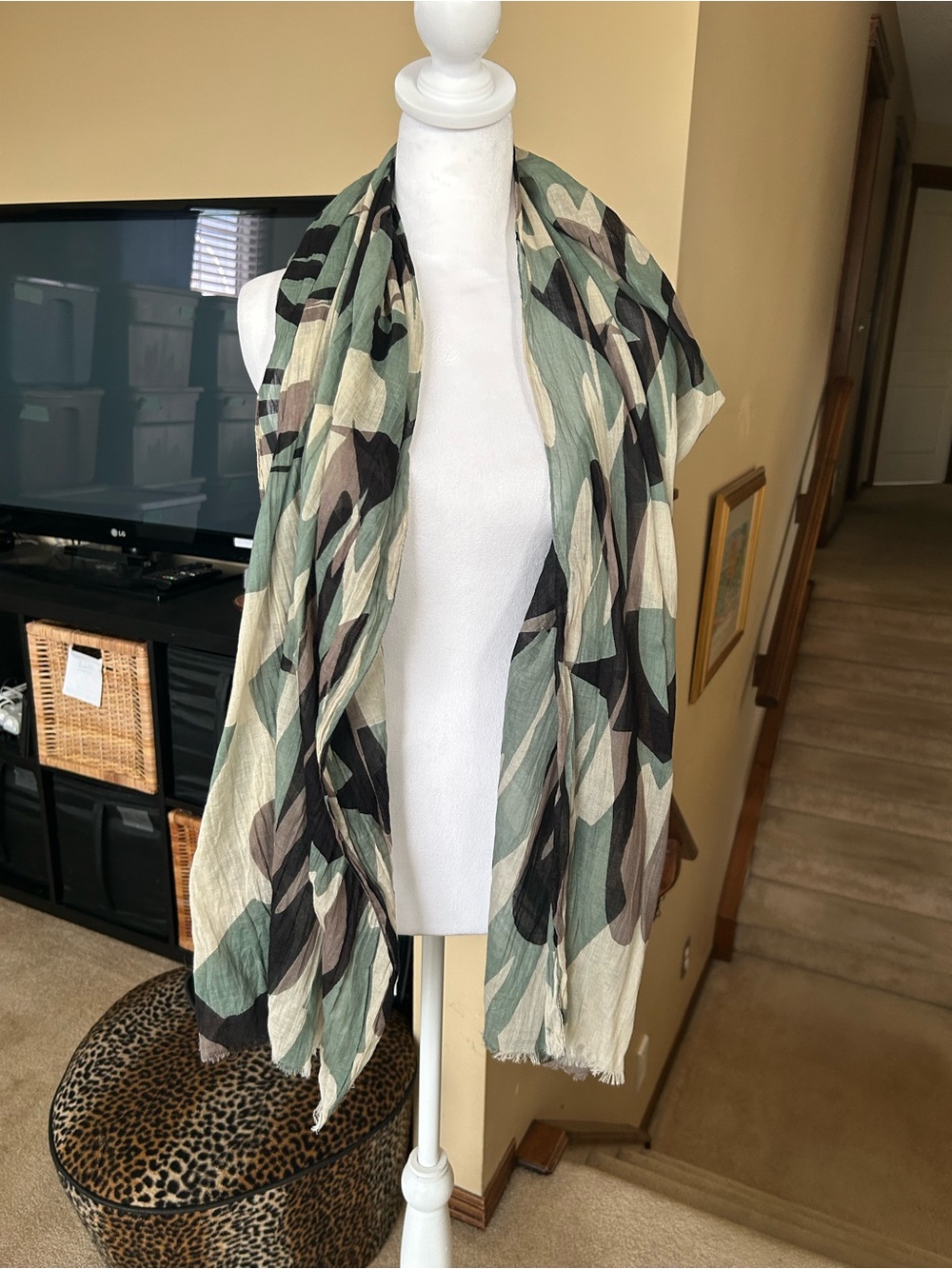 Camouflage lightweight scarf with Frayed edges